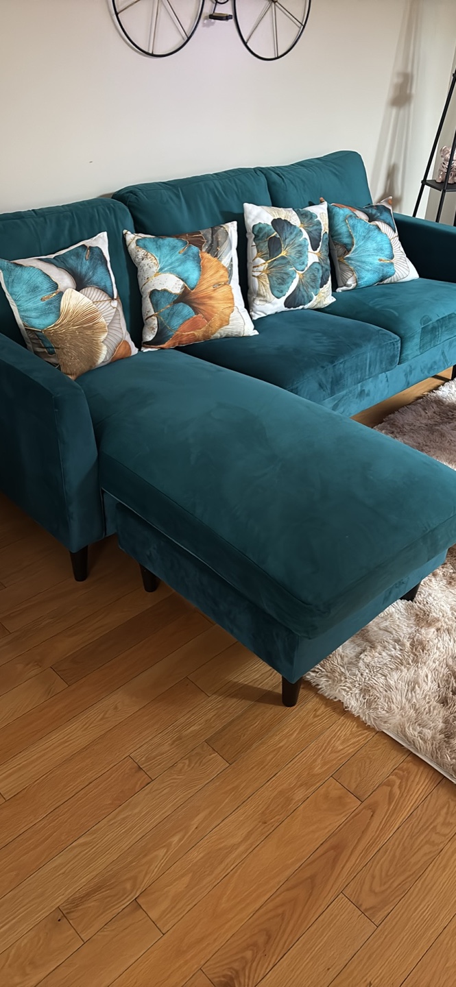 Teal Velvet Sectional Sofa with Chaise Lounge