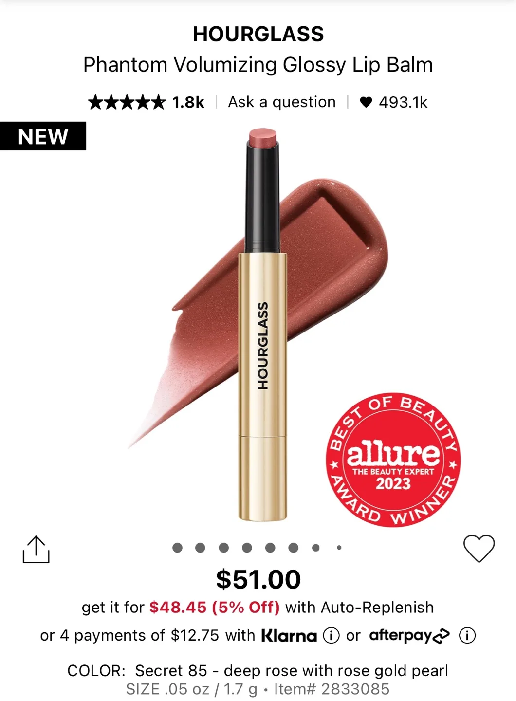 Hourglass Phantom Volumizing Glossy Lip Balm - Secret 85 image indicator(2)