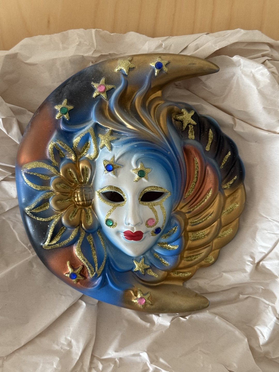 Venetian Style Crescent Moon Mask Wall Hanging