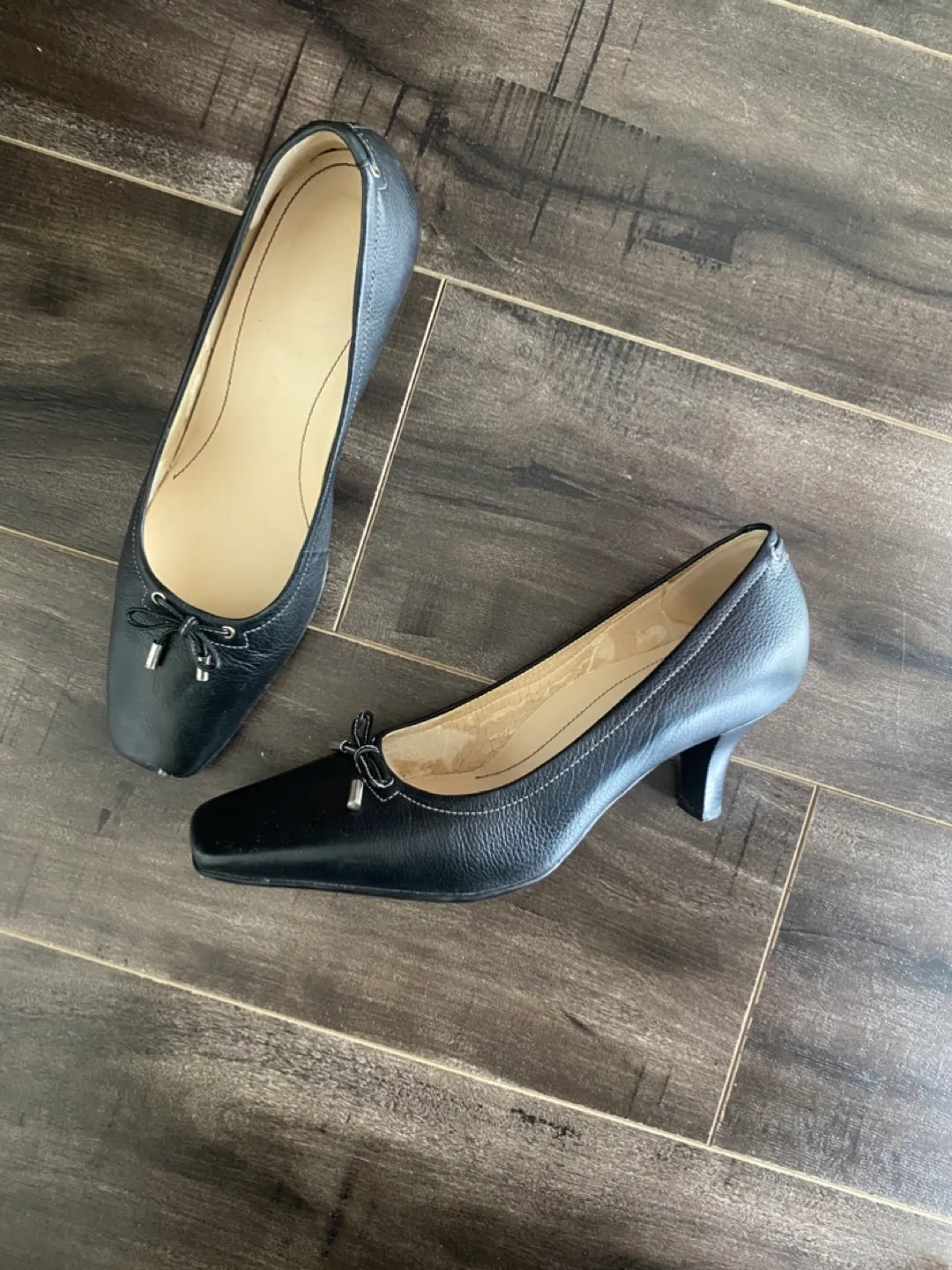 Black Leather Kitten Heel Pumps thumbnail