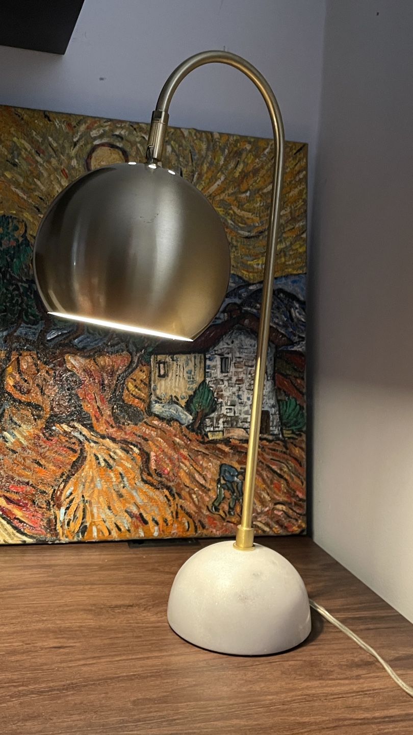 Mid-Century Modern Brass & Marble Desk Lamp - photo 3