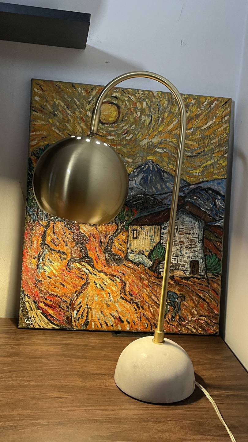 Mid-Century Modern Brass & Marble Desk Lamp