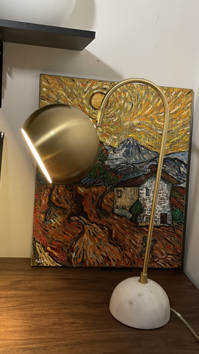Mid-Century Modern Brass & Marble Desk Lamp - photo 2