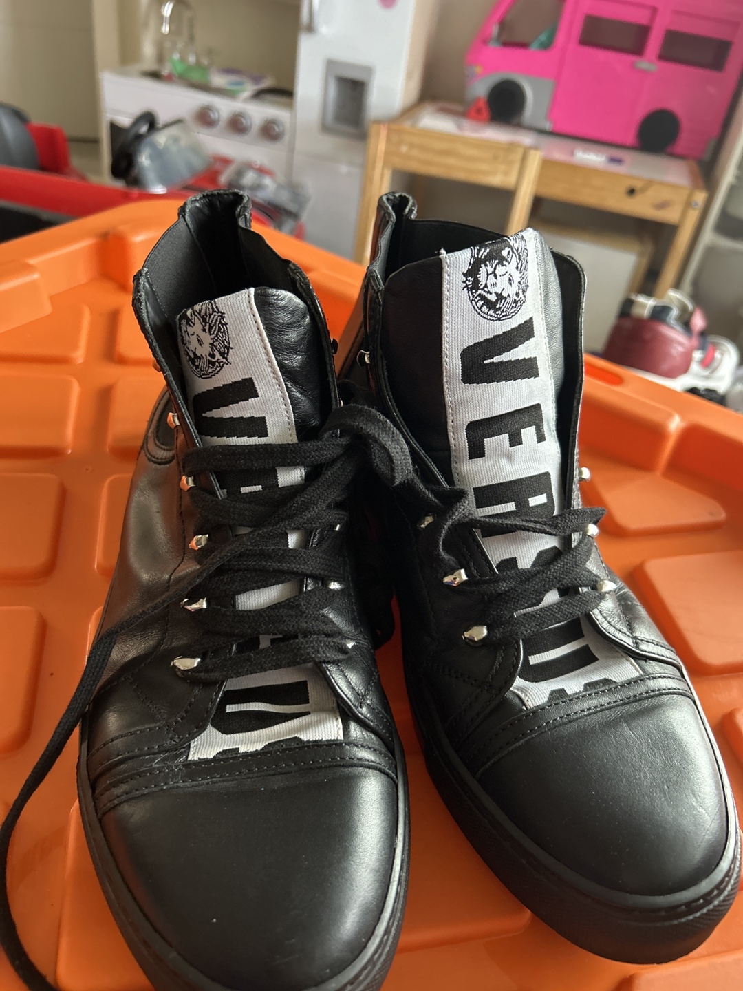 Versace Jeans Couture Black Leather High-Top Sneakers