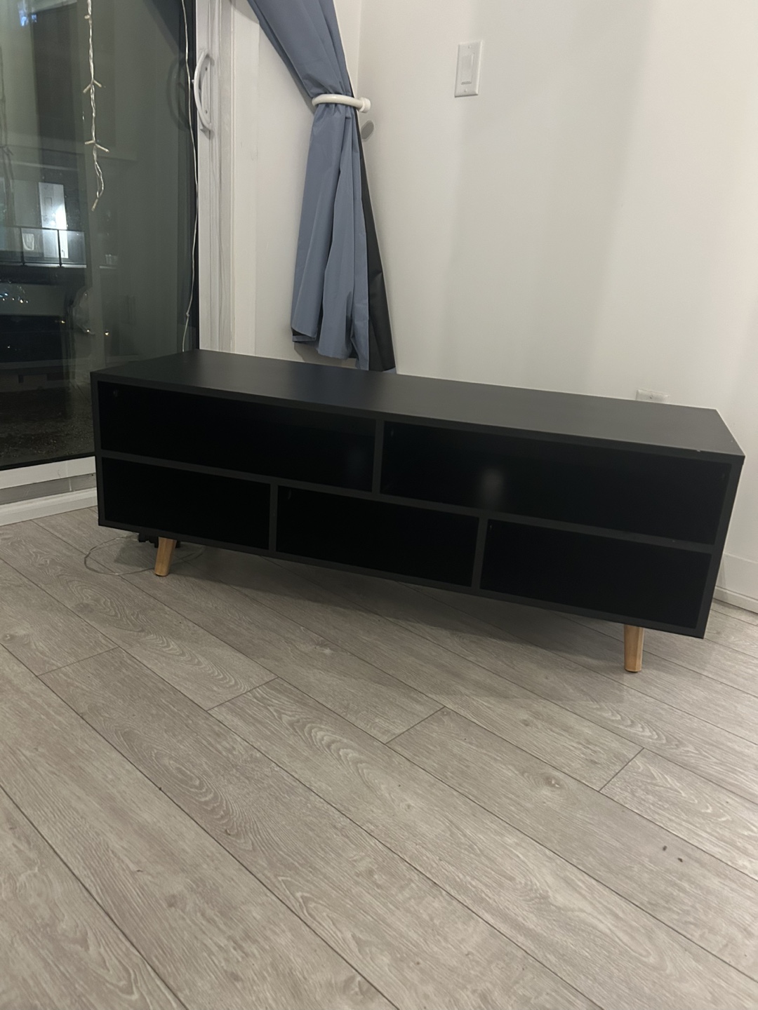 Black TV Stand with Wooden Legs