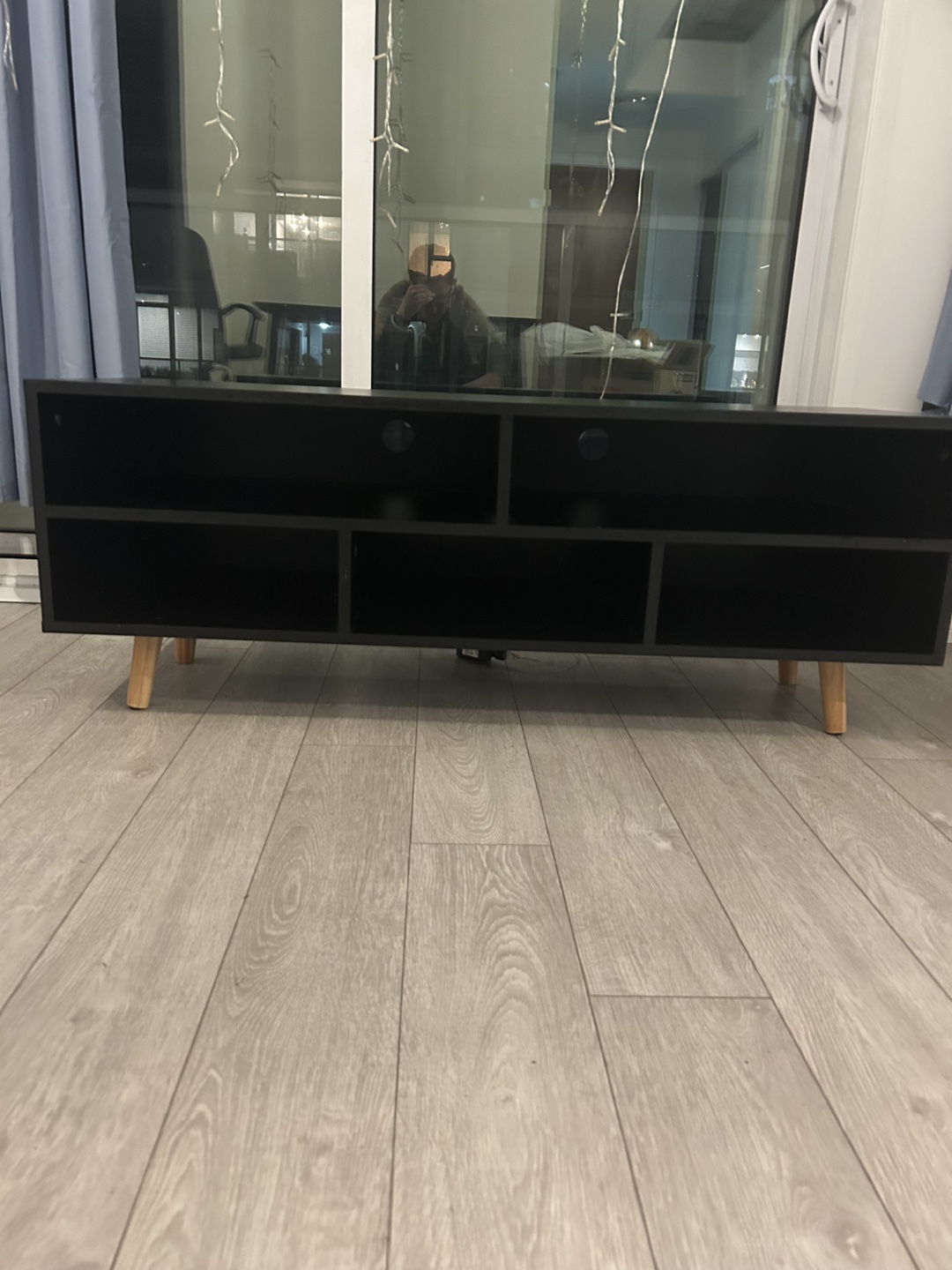Black TV Stand with Wooden Legs - photo 2