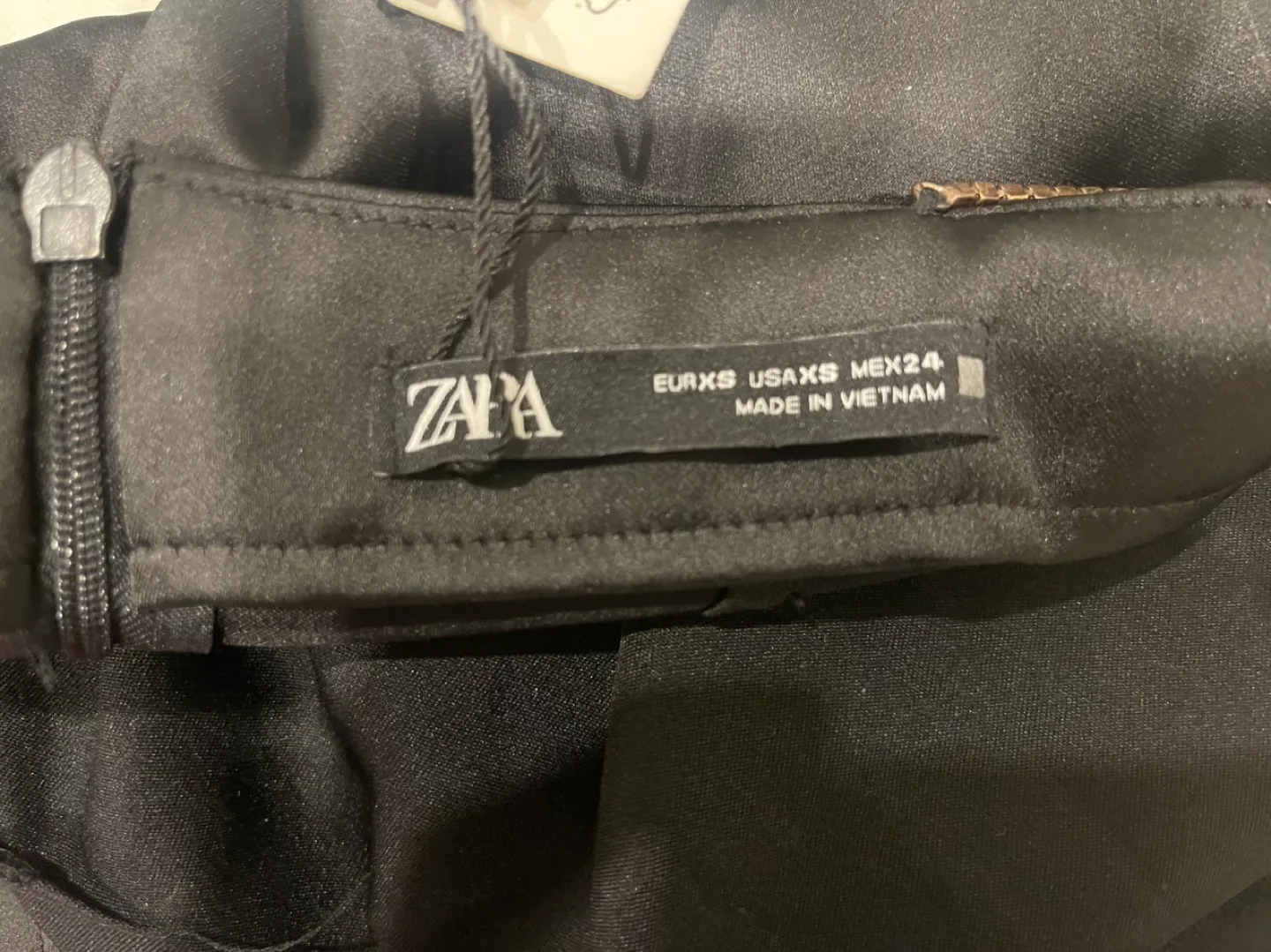 Black Satin Mini Dress with Rhinestone Straps image indicator(3)