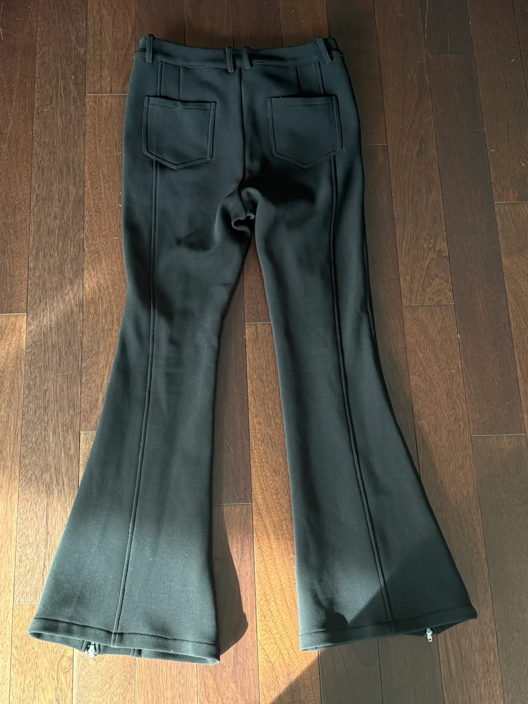 Black Bell Bottom Pants with Zipper Detail image indicator(3)