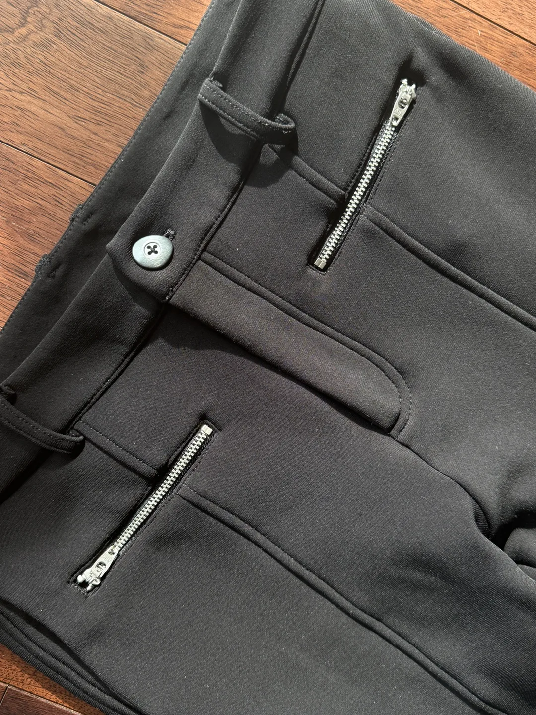 Black Bell Bottom Pants with Zipper Detail image indicator(2)