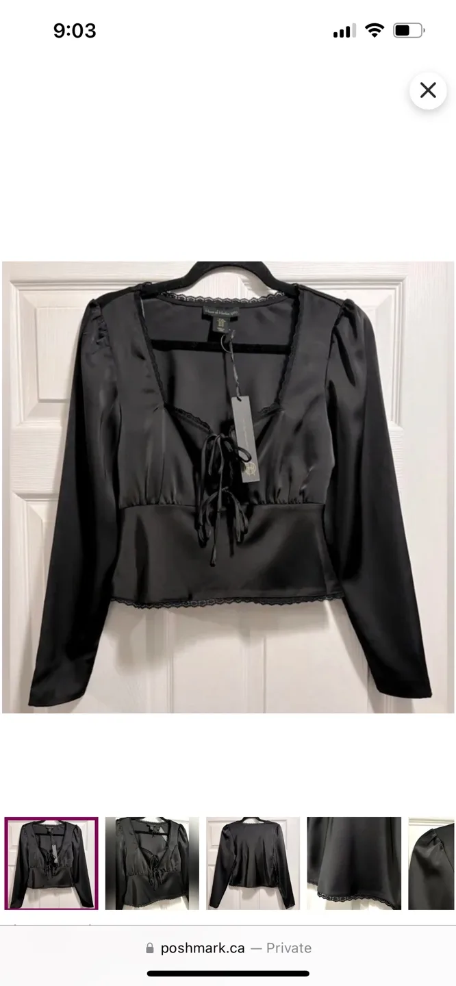 HOUSE OF HARLOW 🏷️ Black Satin Blouse with Lace Trim image indicator(2)
