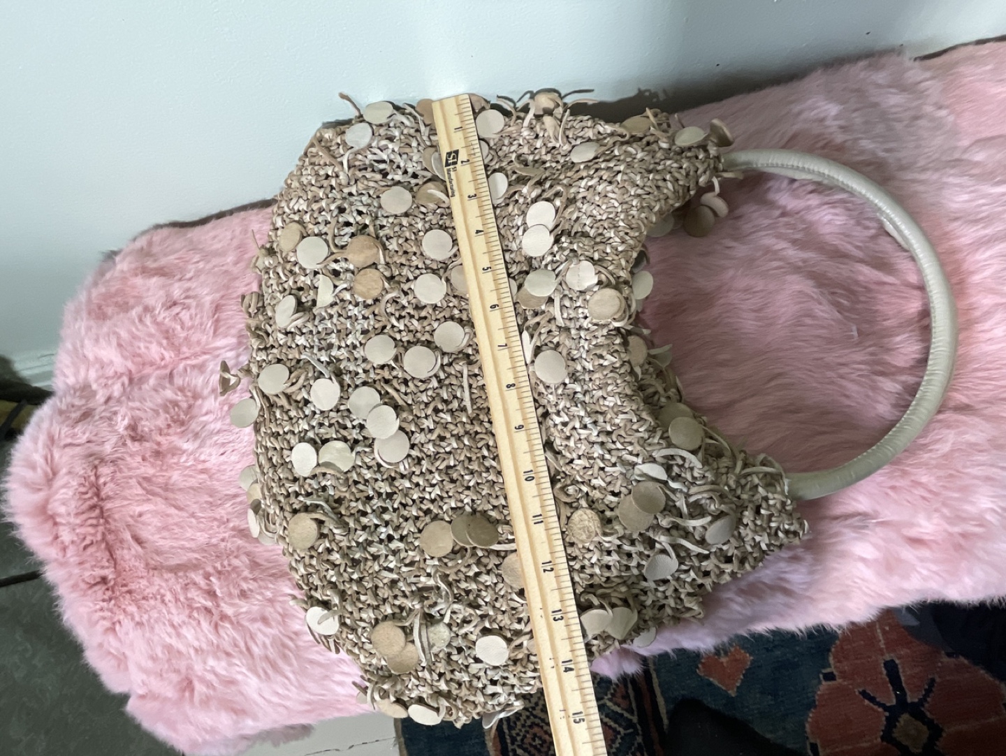 Unique Hand Made Beaded Leather Knitted Raffia Handbag - photo 4