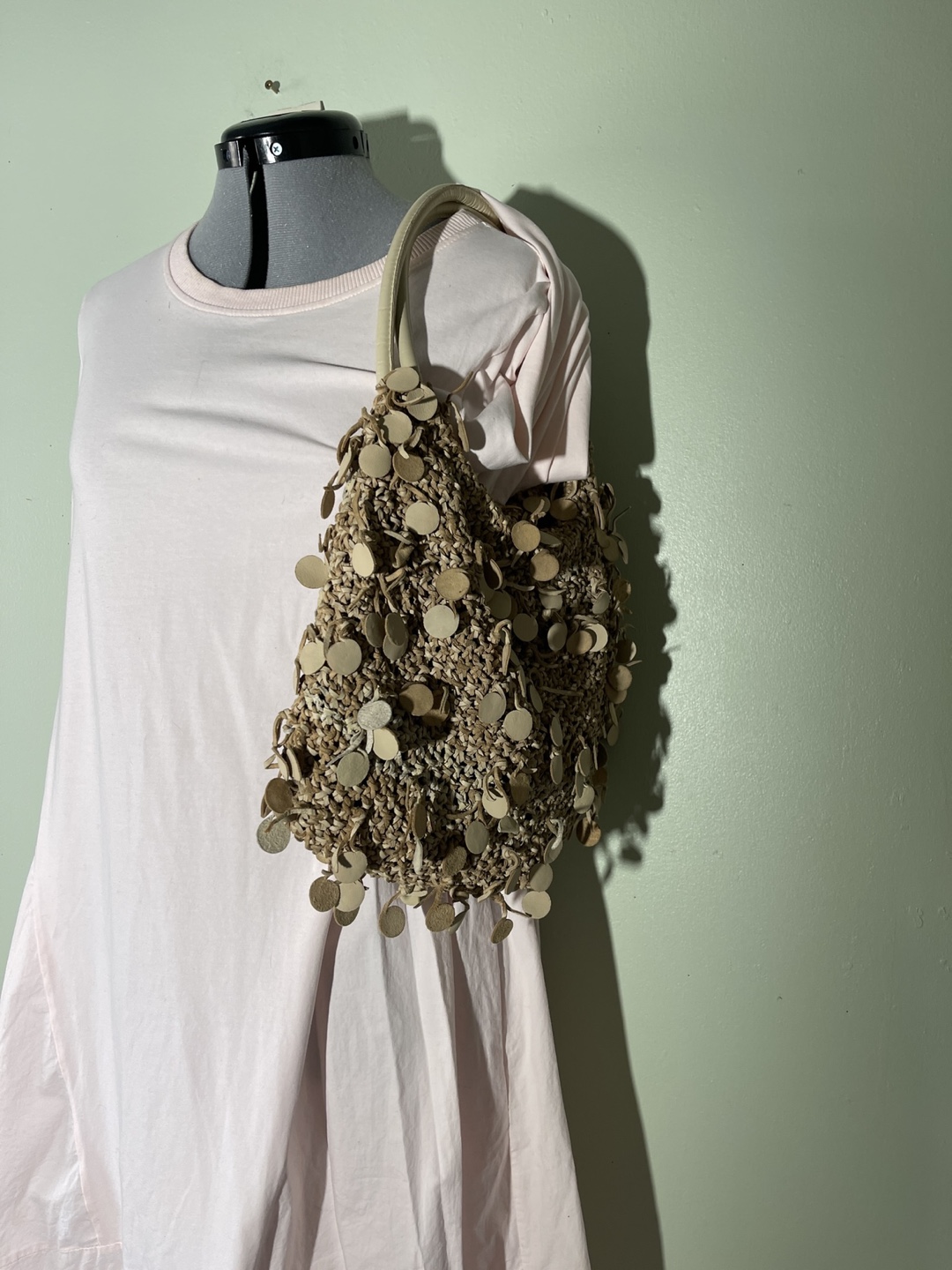 Unique Hand Made Beaded Leather Knitted Raffia Handbag - photo 2