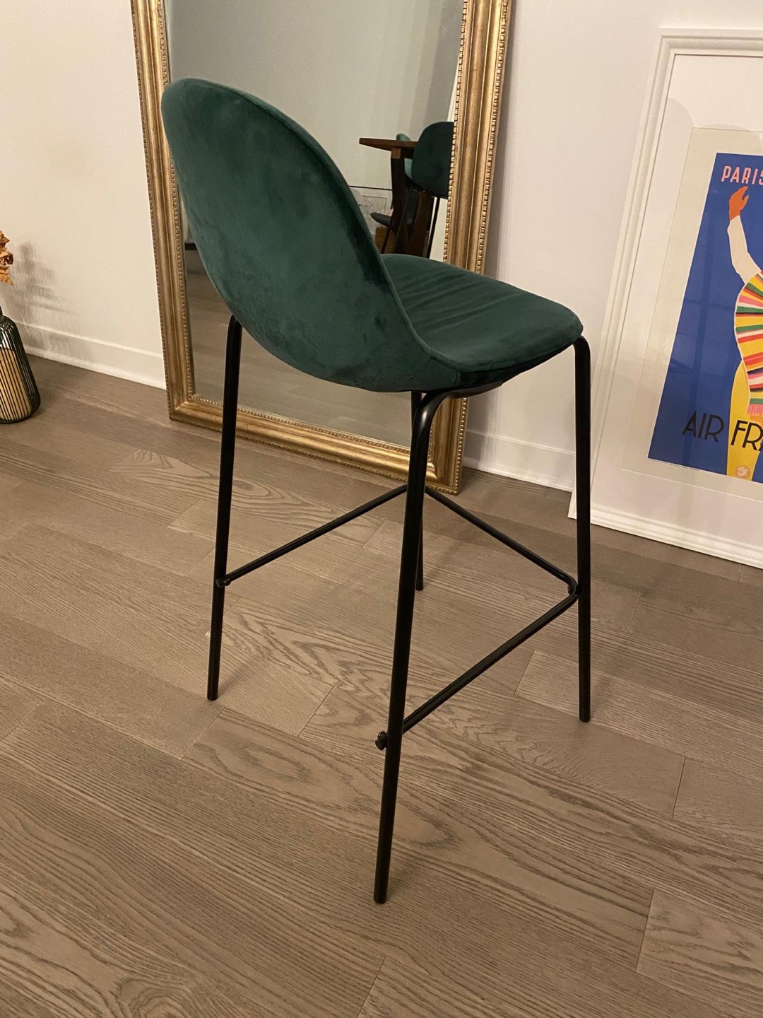 4 Bar Stools - Green velvet Black Metal Legs - photo 4