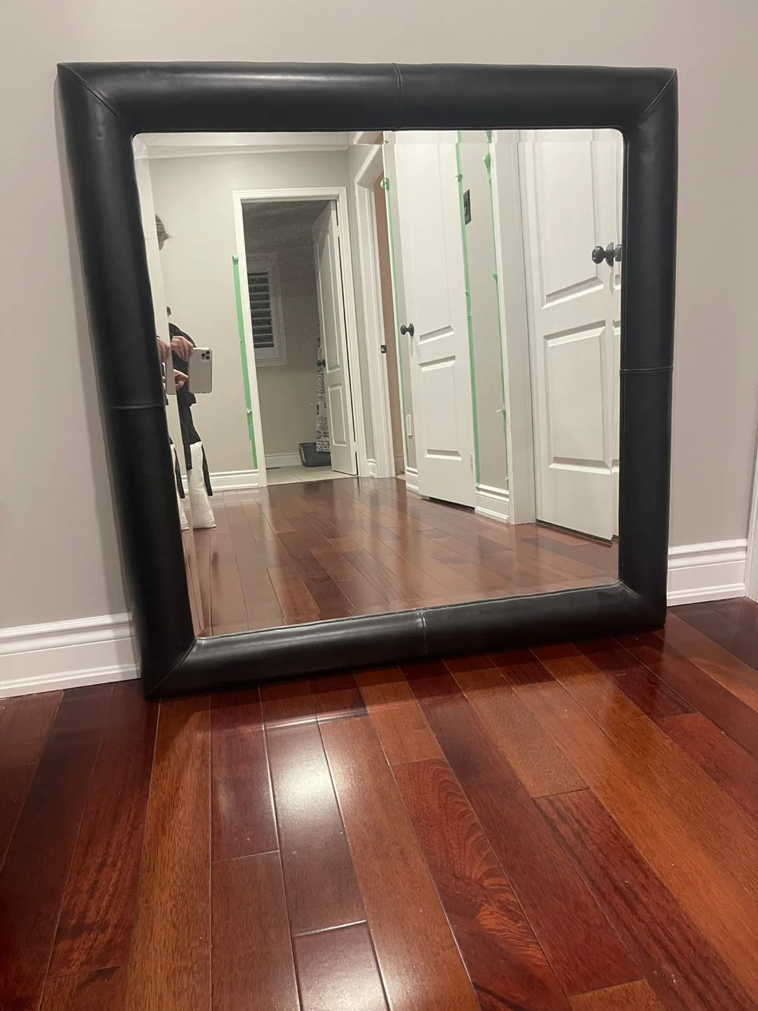 Large Black Leather Framed Mirror image indicator(2)