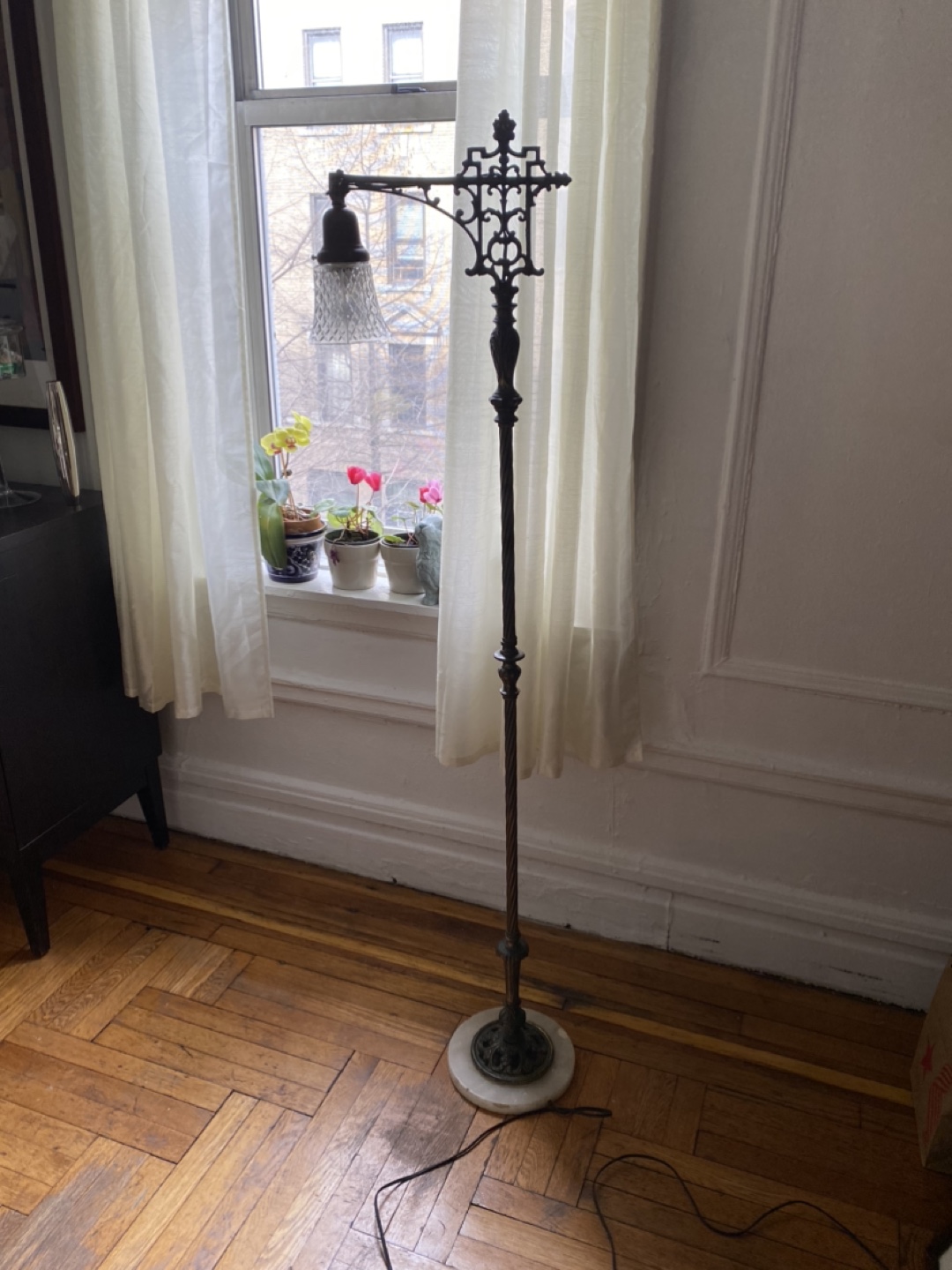 Antique Floor Lamp, Cast Iron, marble base