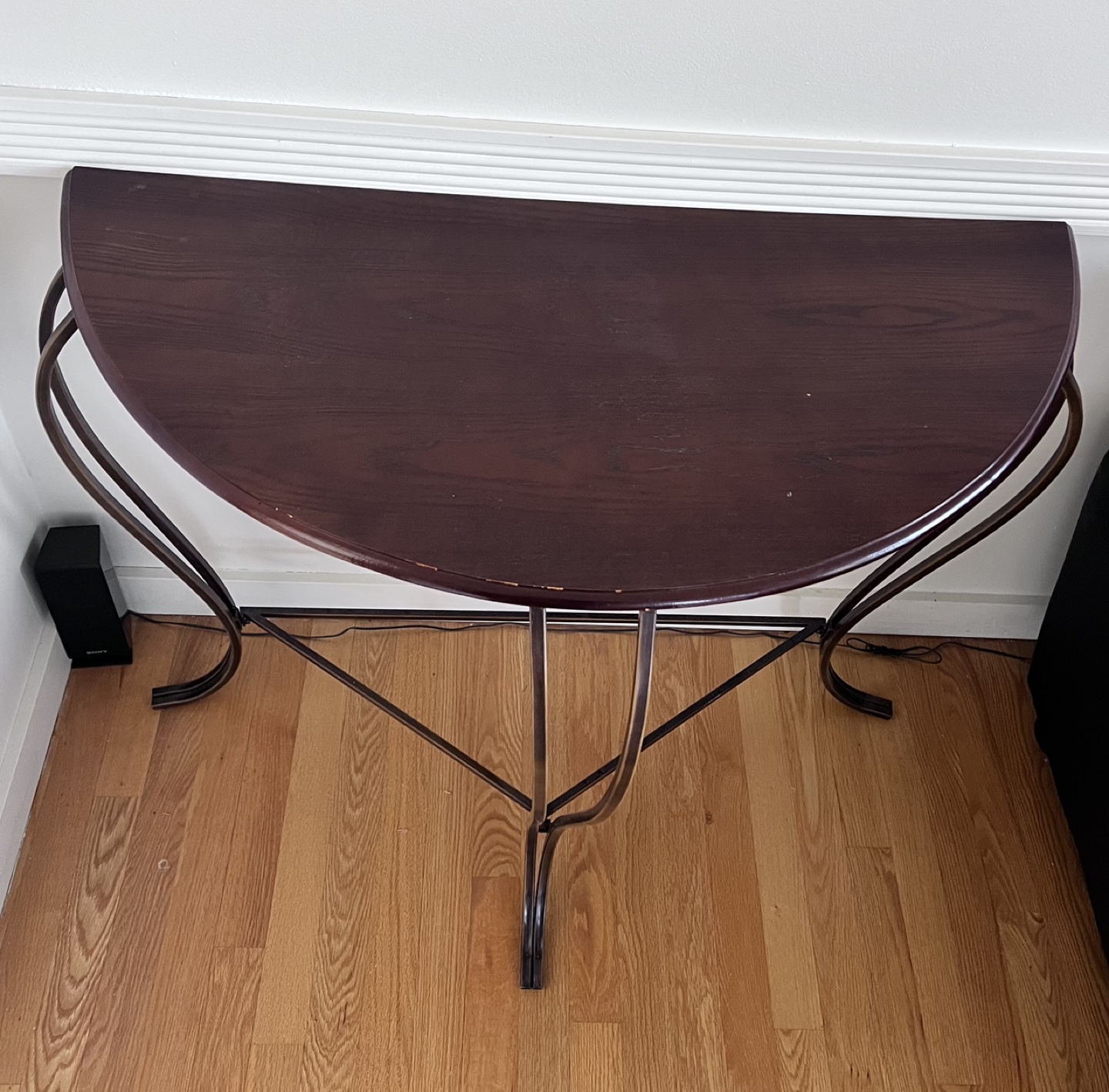 Dark Wood Half-Moon Console Table with Metal Legs - photo 2