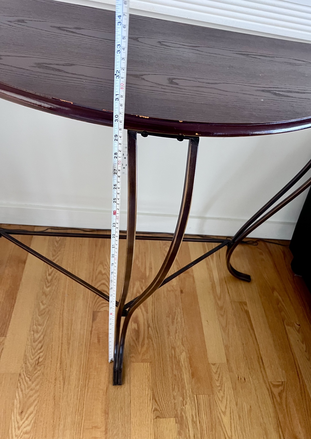 Dark Wood Half-Moon Console Table with Metal Legs - photo 4
