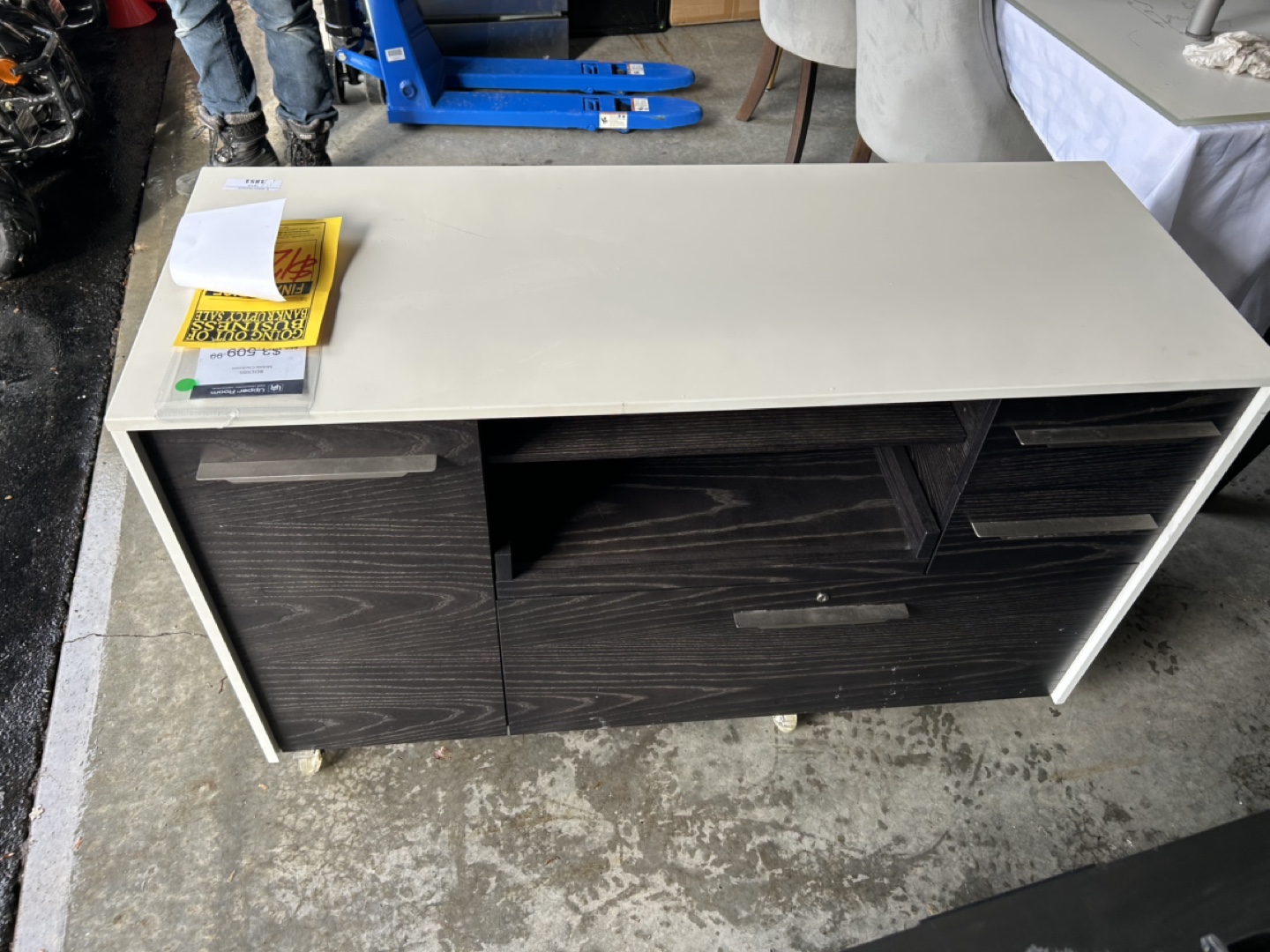 Modern Two-Tone Storage Cabinet with Wheels