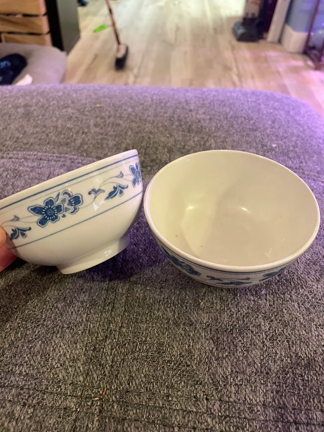 Pair of Vintage Blue and White Floral Rice Bowls image indicator(3)
