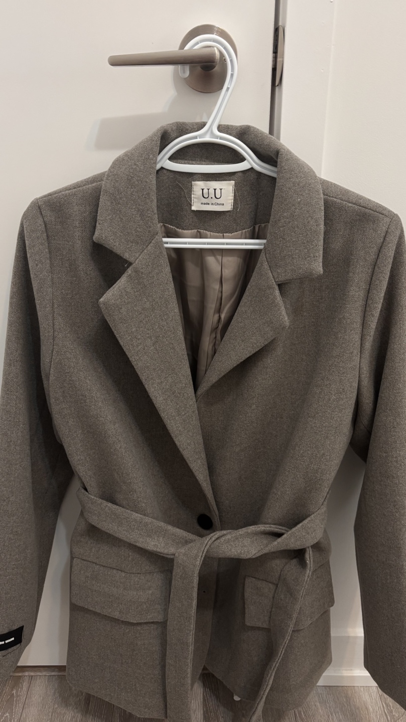 Grey belted wool blend coat - photo 2