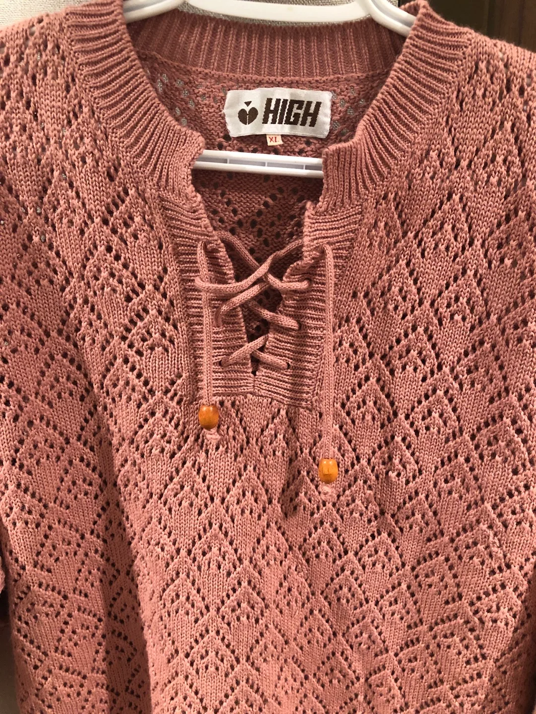 Dusty Rose Knitted Sweater with Lace-Up Detail image indicator(2)