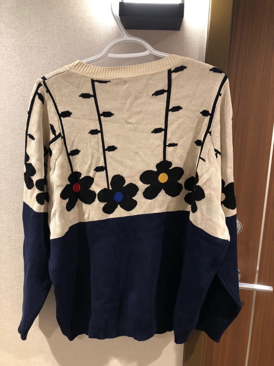Cream and Navy Blue Flower Knit Sweater image indicator(3)