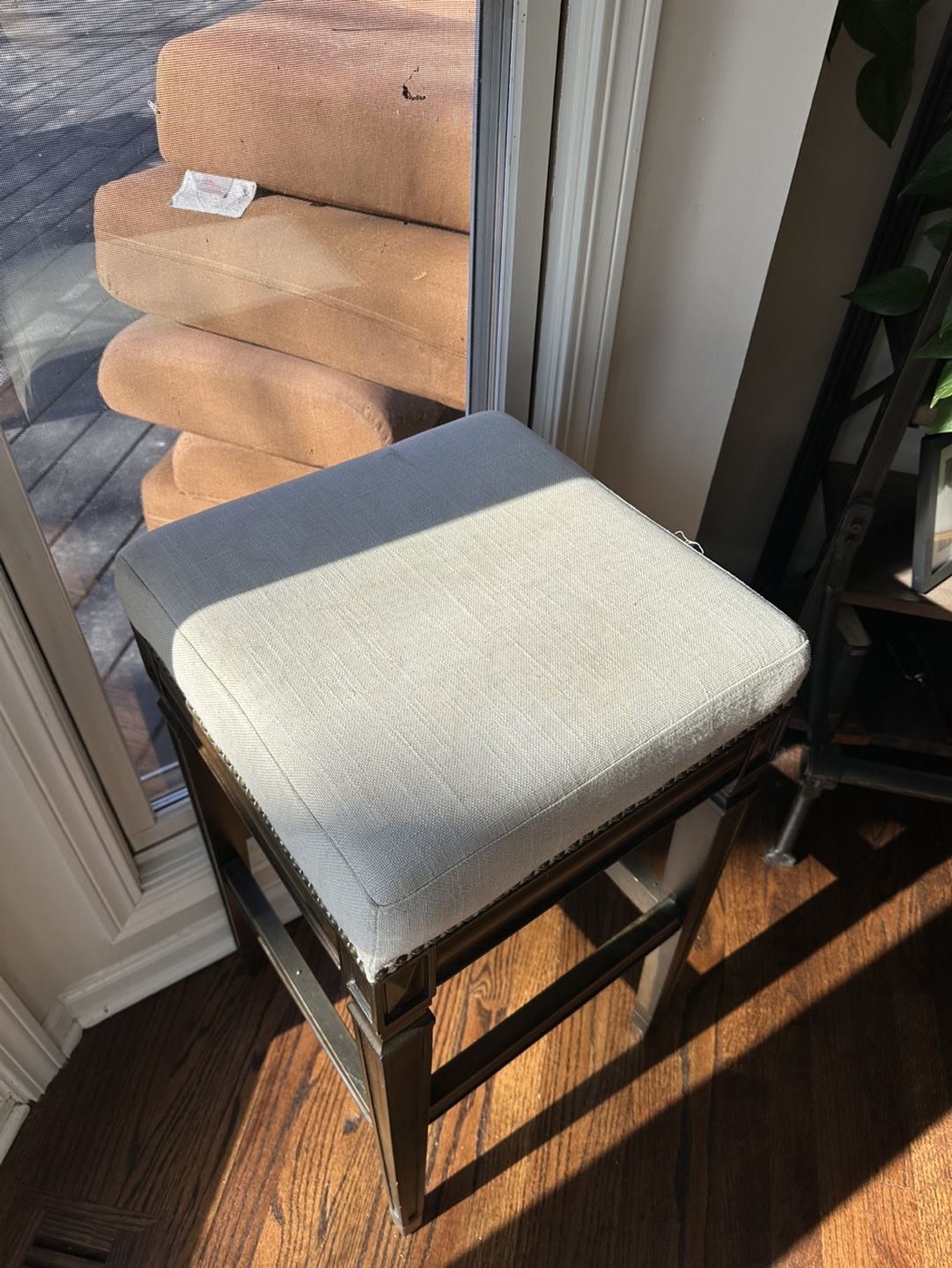 4 of Brown Wooden Counter Height Stools with Beige Cushions - photo 2