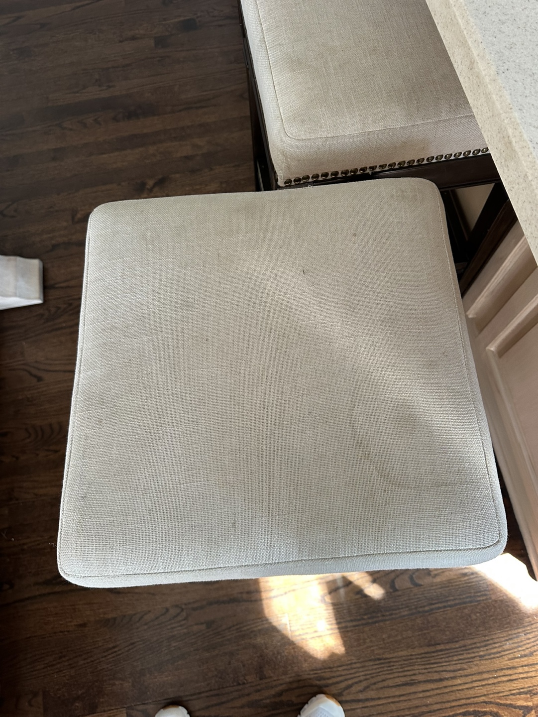 4 of Brown Wooden Counter Height Stools with Beige Cushions - photo 5