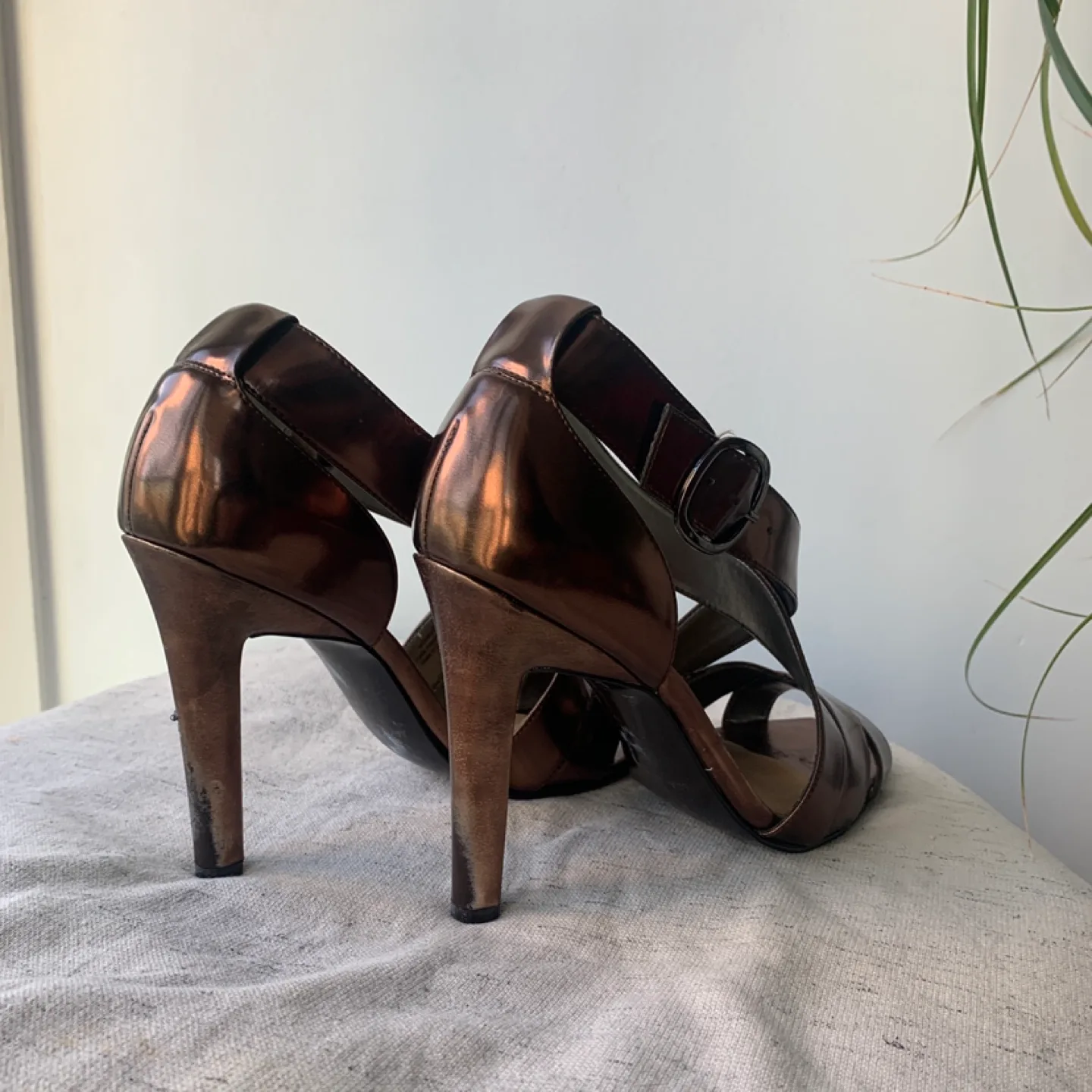 Bronze metallic strappy heels image indicator(4)