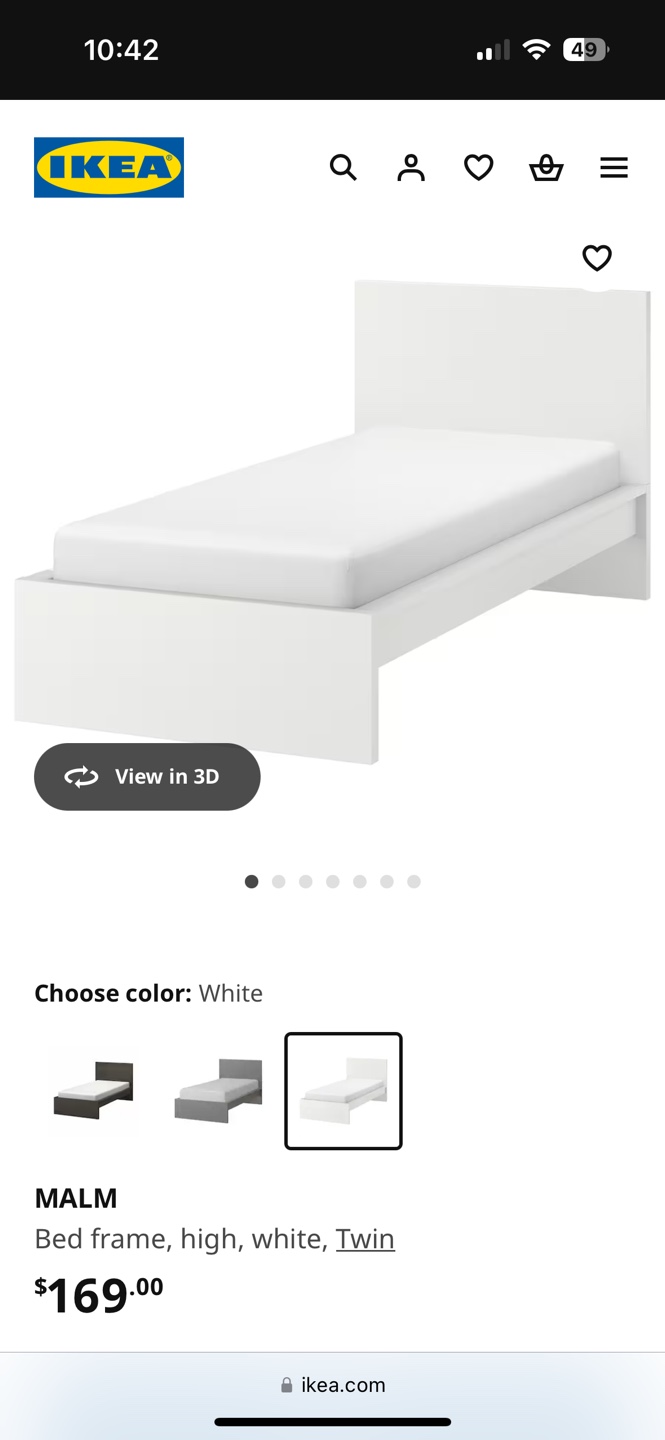 IKEA MALM Twin Bed Frame - White