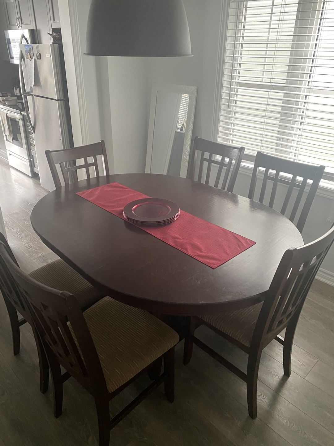 Dark Brown Oval Dining Table Set with 8 Chairs