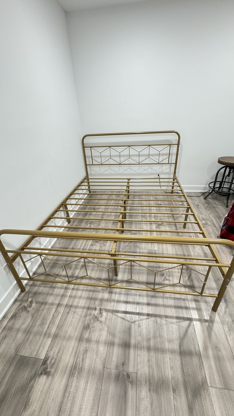 Queen Size Metal Bed Frame - Antique Gold
