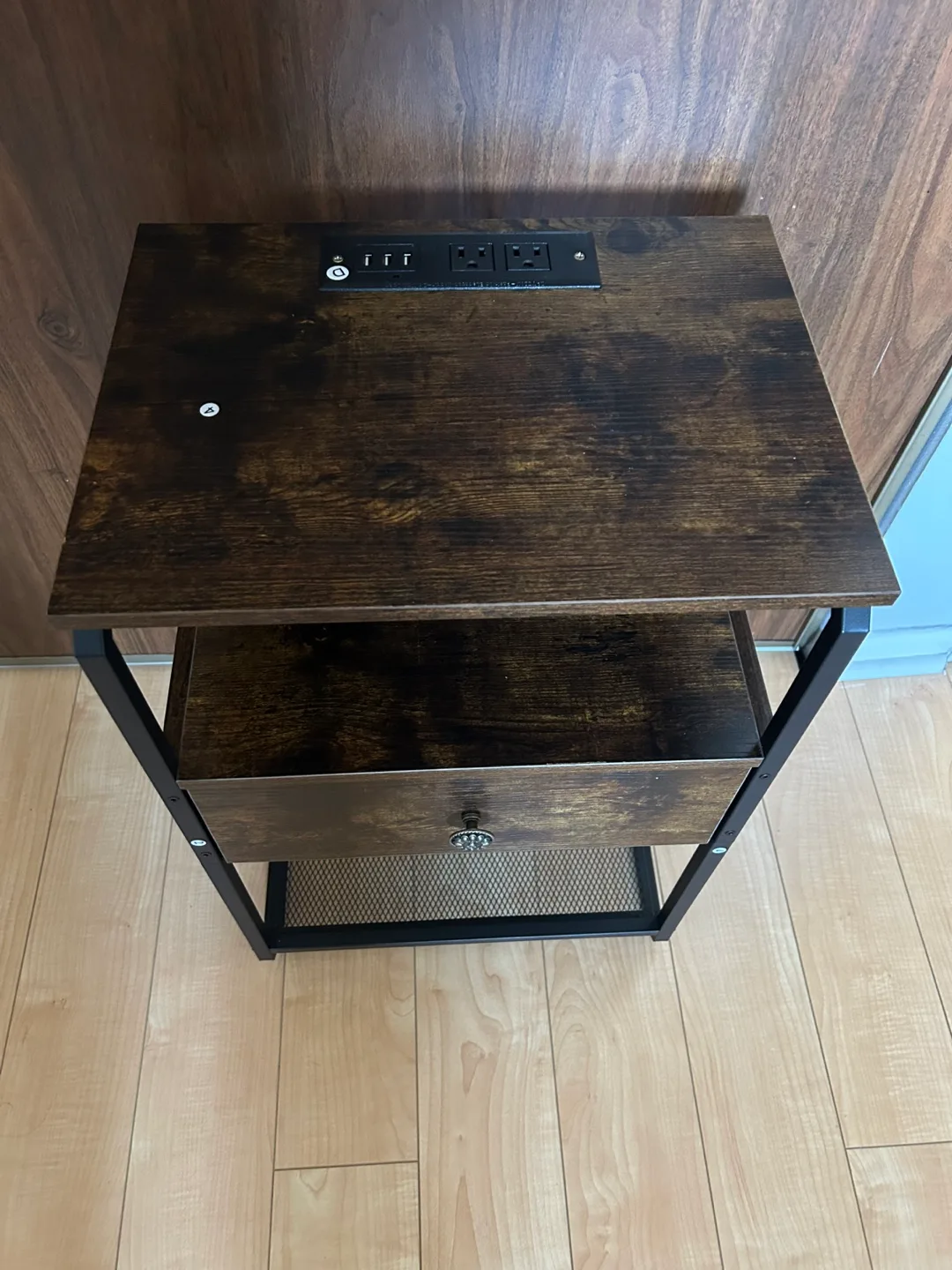 Industrial-Style Nightstand with Built-in Outlets and USB Ports image indicator(3)