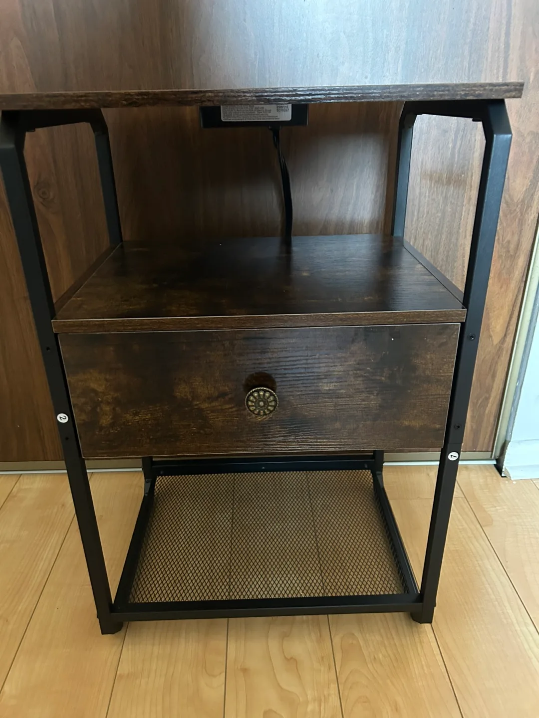 Industrial-Style Nightstand with Built-in Outlets and USB Ports