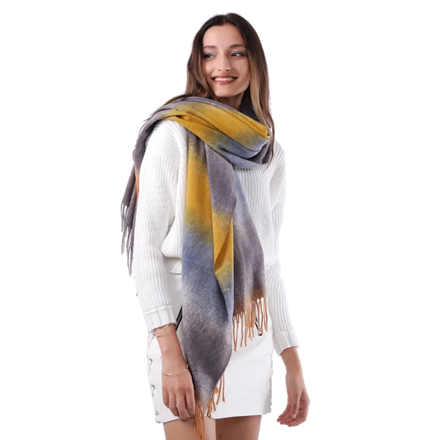 Ombre Grey and Mustard Yellow Oversized Scarf image indicator(2)