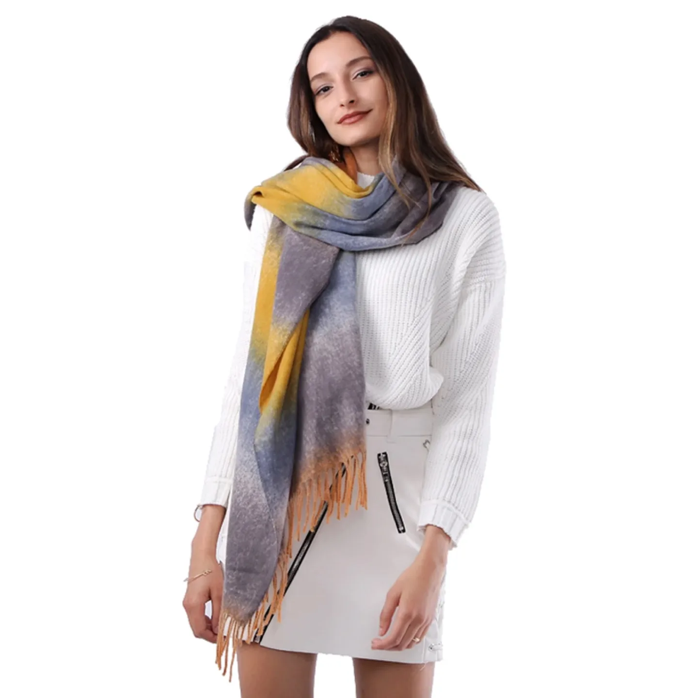 Ombre Grey and Mustard Yellow Oversized Scarf image indicator(3)