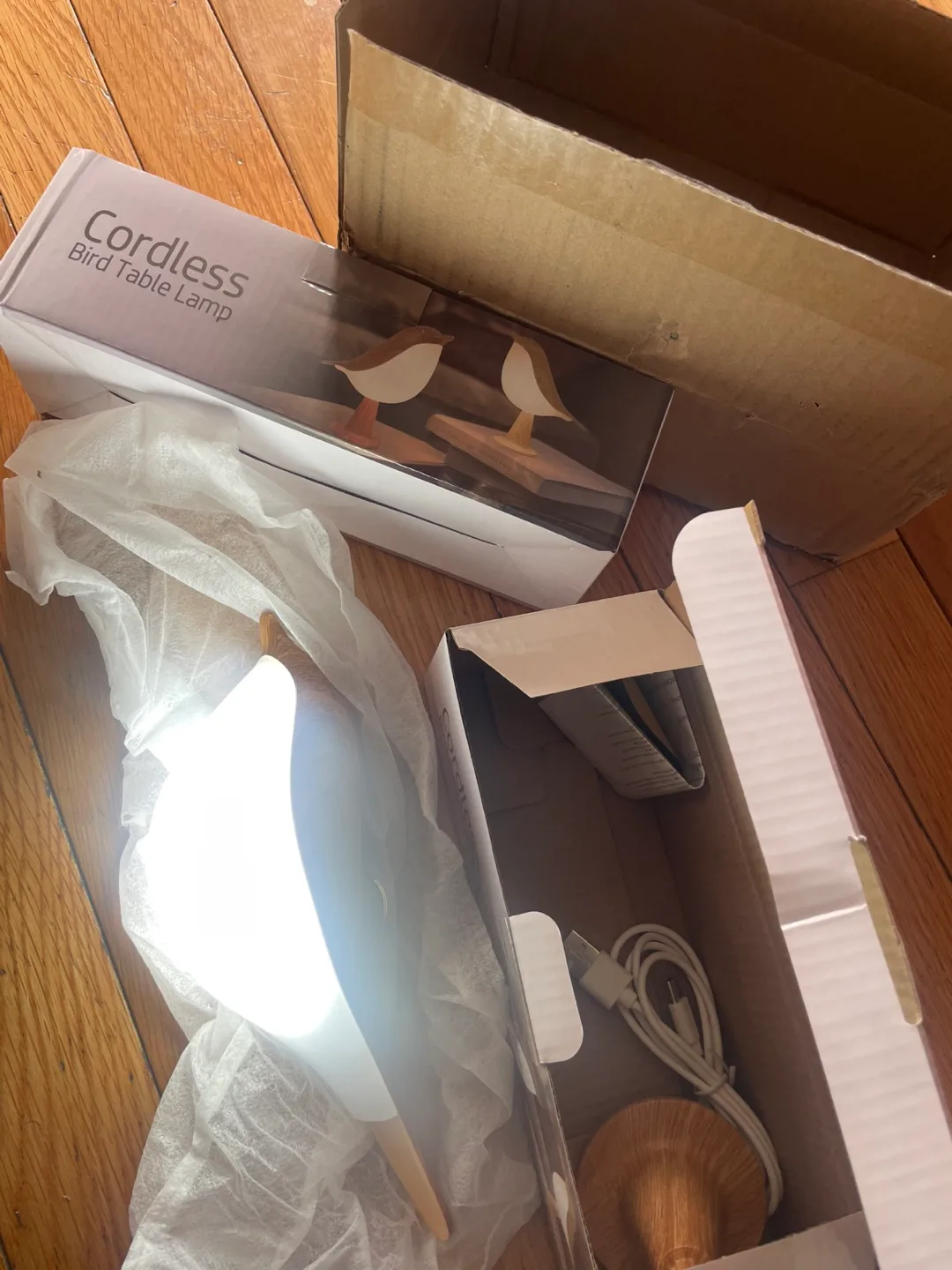 Winston Porter Cordless Bird Table Lamp, Maple/Red Base image indicator(2)