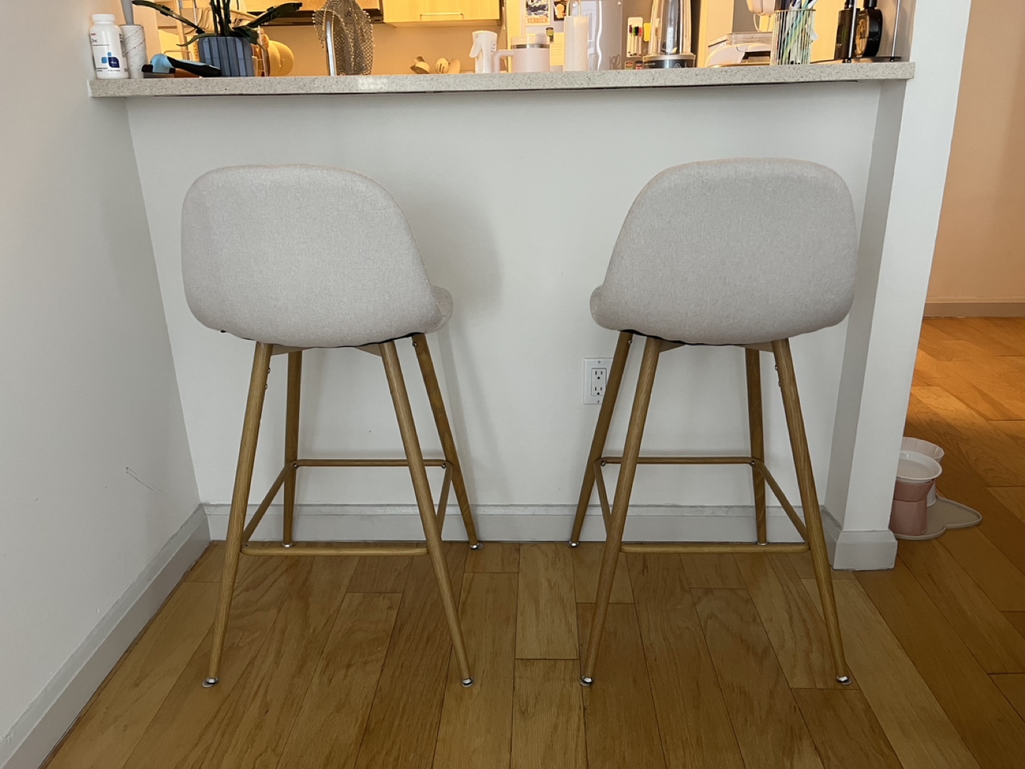 Set of Two Beige Upholstered Bar Stools - photo 2