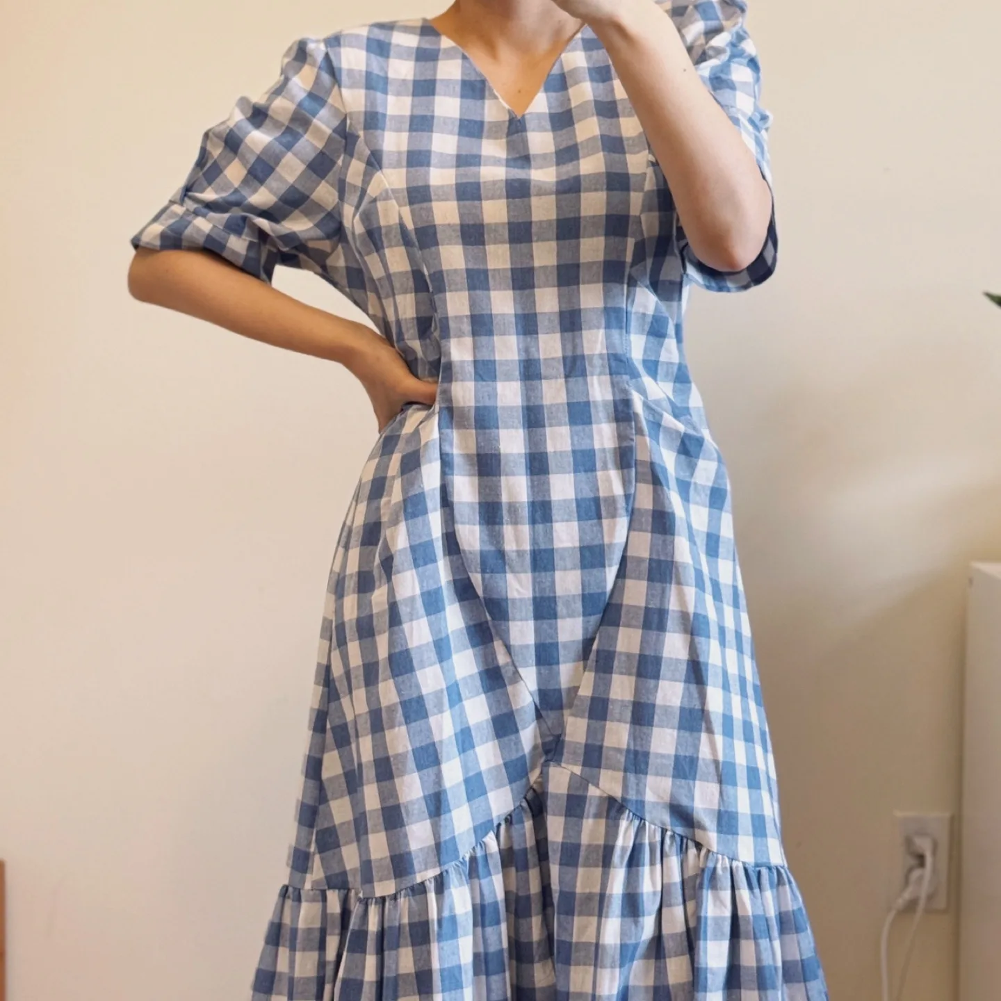 Vintage Blue Gingham Check Midi Dress thumbnail
