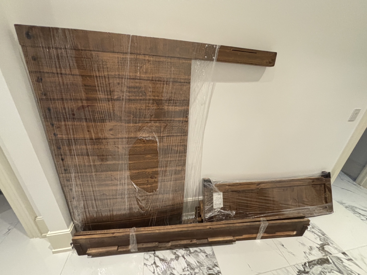Unassembled Wooden Queen size bed frame