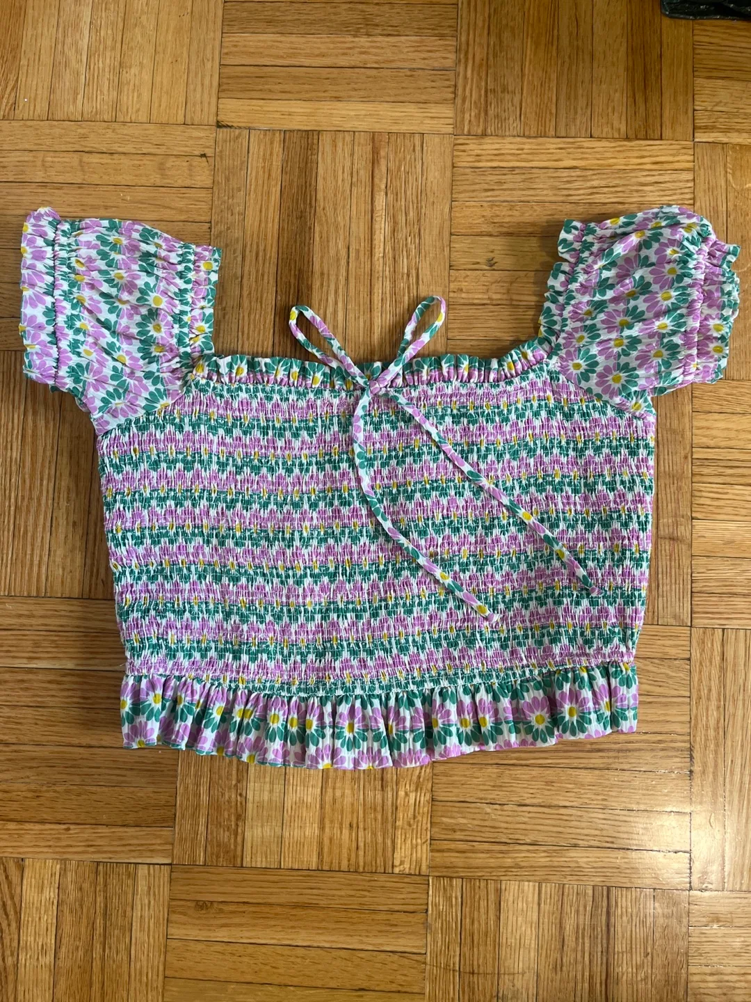 Zara Floral Smocked Crop Top thumbnail