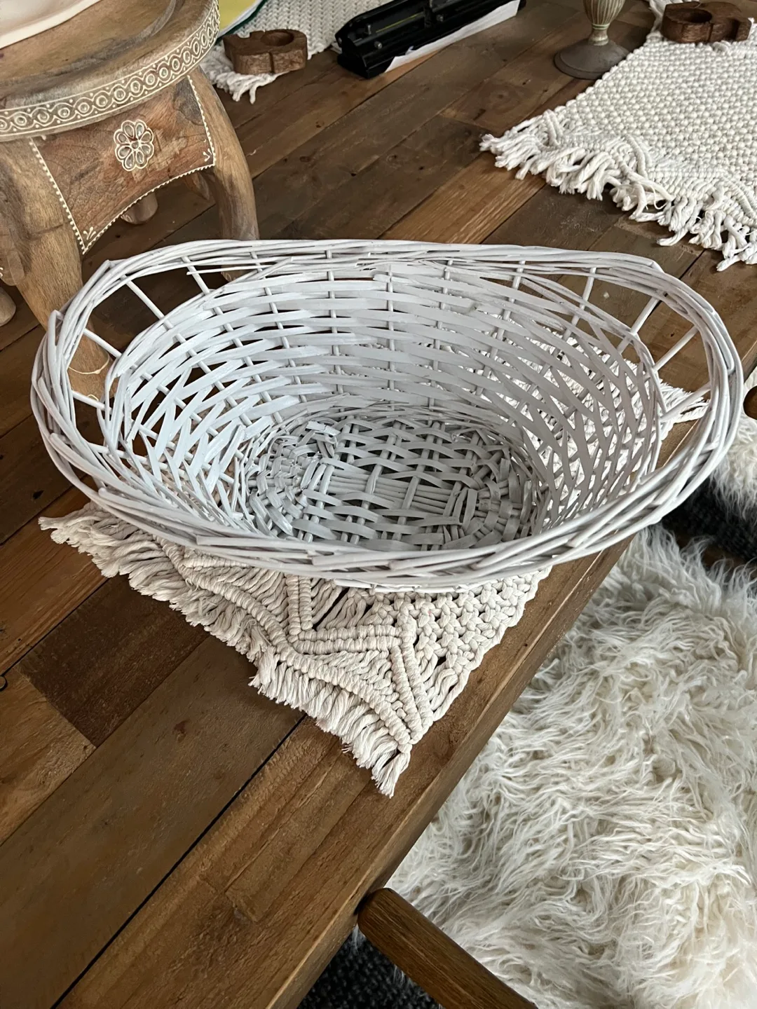 White Wicker Basket Oval Shape thumbnail