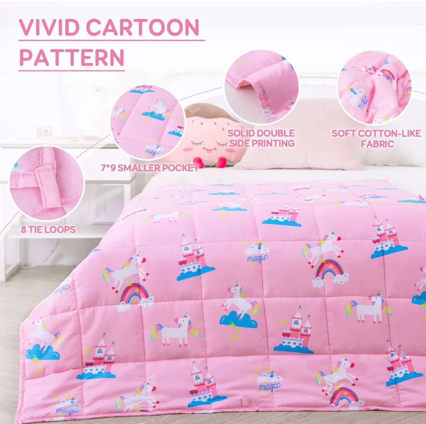 Pink Unicorn Weighted Blanket for Kids 3lbs image indicator(3)