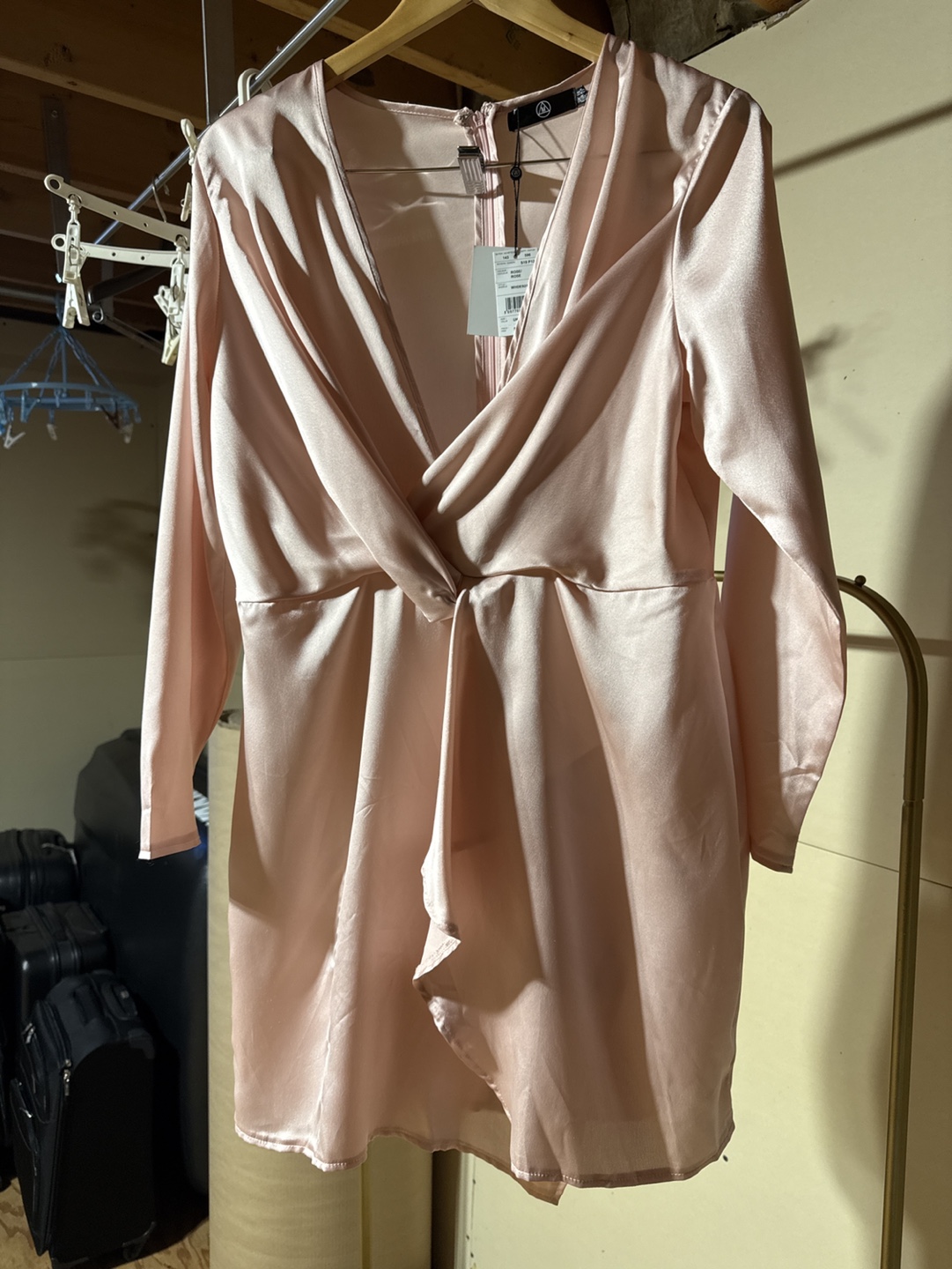 Pink Satin Wrap Mini Dress
