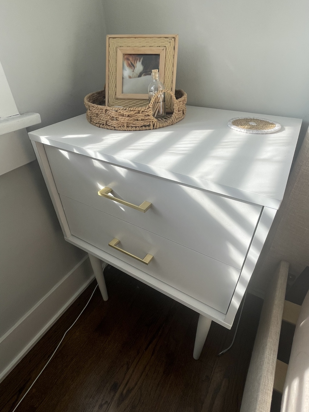 White Two-Drawer Nightstand with Gold Hardware - photo 2