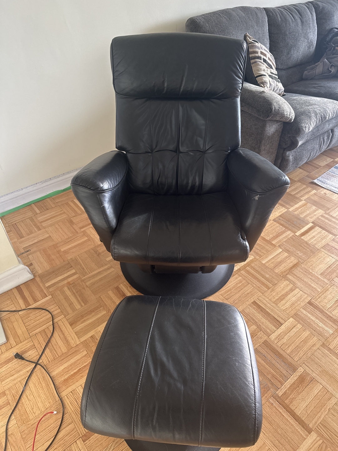Black Leather Recliner with Ottoman