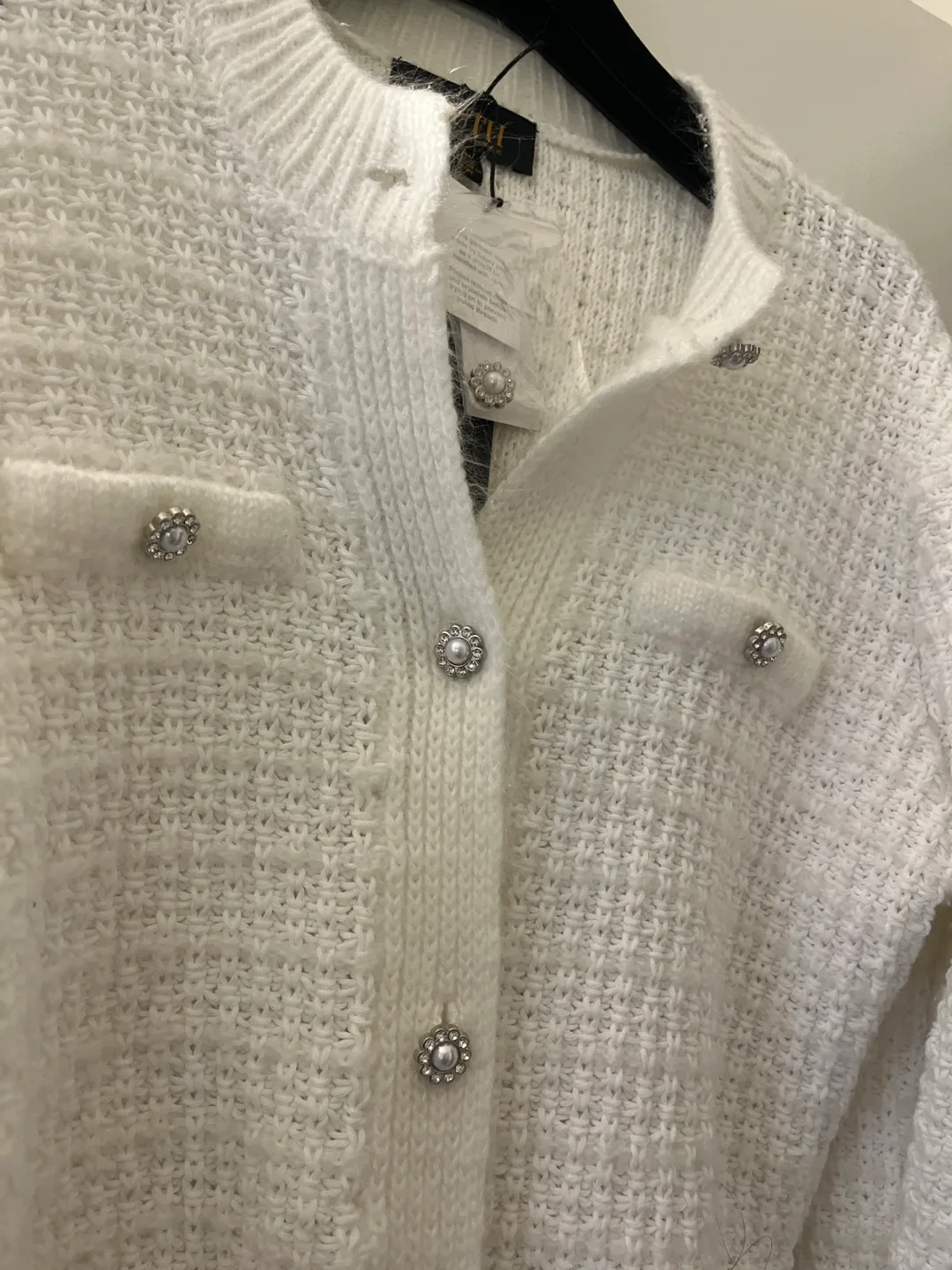 TRUTH by Reiss White Pearl Button Cardigan image indicator(5)