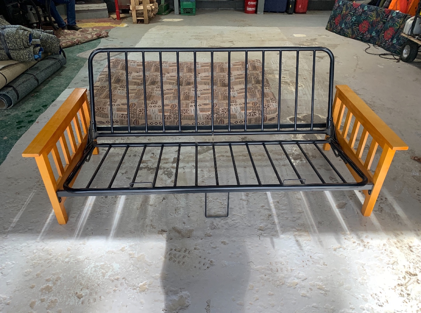 Futon Sofa Bed - Wooden Frame, Beige Pattern - photo 5