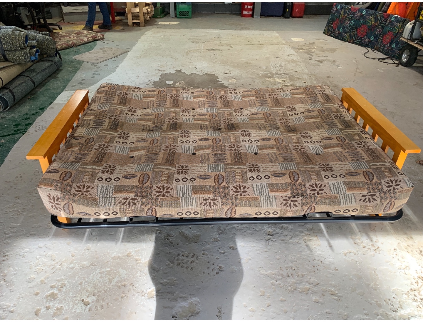 Futon Sofa Bed - Wooden Frame, Beige Pattern - photo 2