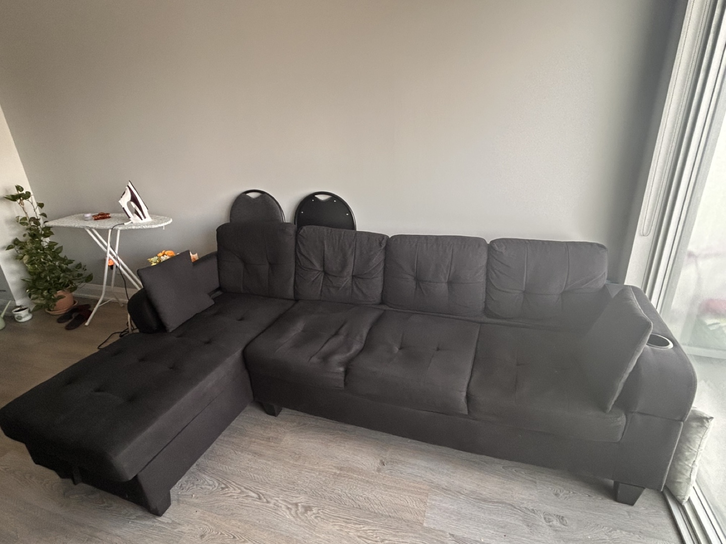 Black L-Shaped Sectional Sofa with Storage